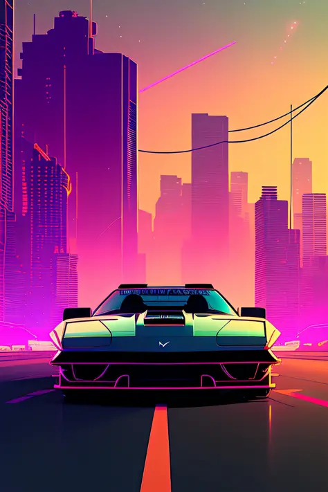 cyberpunk street, side view, 2D game style, pixel art style, cool vendors, roads and cars, Atari neon sign