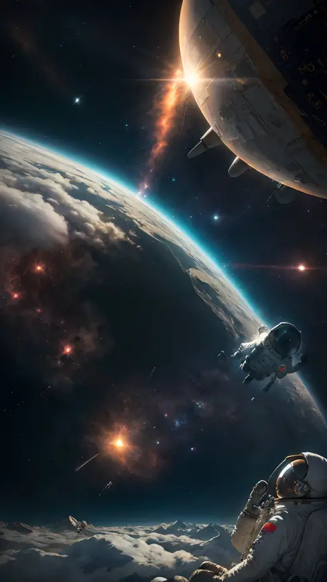 Astronauta flutuando, best resolution,8k, realista, paisagem linda