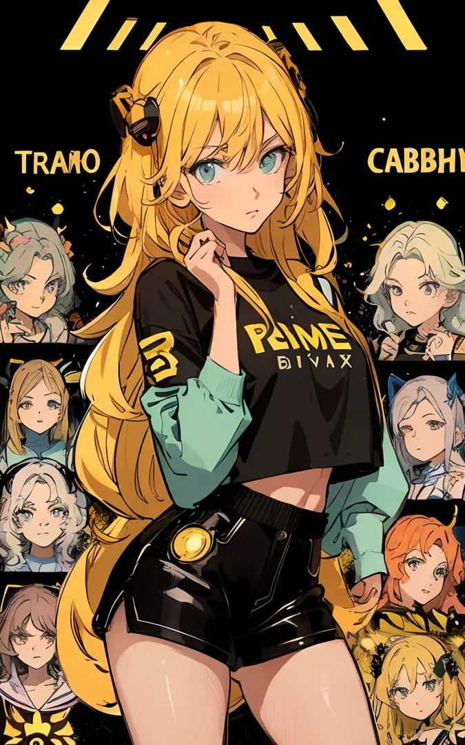 uma imagem de desenho animado de uma mulher com longos cabelos loiros e uma camisa preta, Taisho Romano, fanart oficial, anime s...
