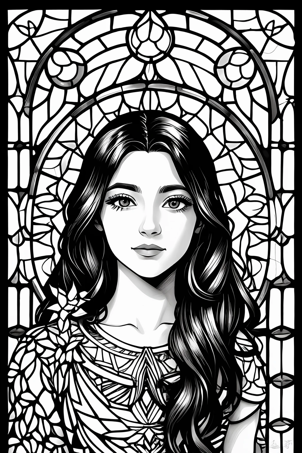 tidal game, Luxray, split colored hair, wind, Flying petals, stainedglassai, ornamental, intricate details, dufkova, 2d, Line art, watercolor, watercolor de tinta, random color hair, super long hair, Wavy, 1girl, mandrake, flower, mandrake, background line drawing, White background, monochrome, line drawing, black and white drawing to color,