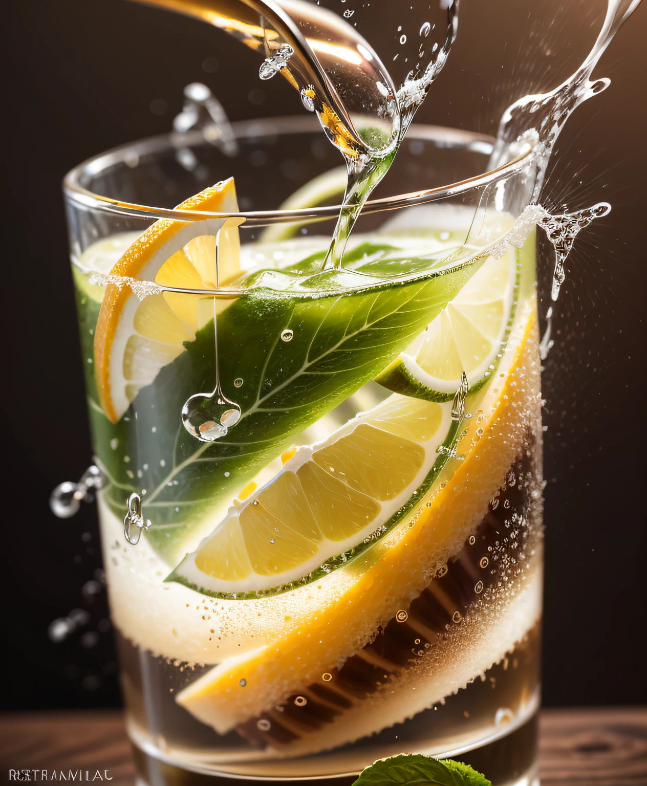 no background, water splashes into a glass of Caipirinha limenade, photorealistic, photorealism, amazing food photography, 4k food photography, 4k food photography, high speed photography, slow motion, ultra high speed photography, food photography photography