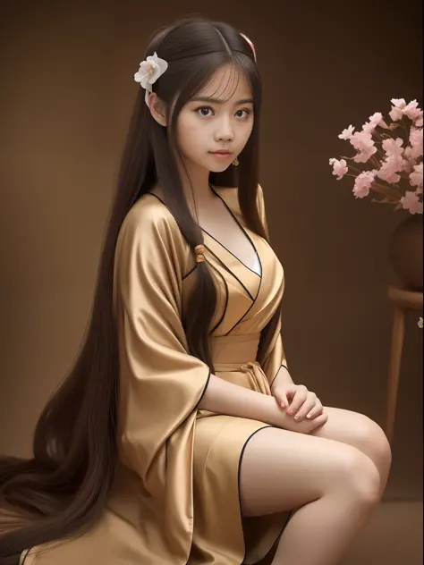 beautiful woman in summer hanfu，soft cloth，coiled hair，long haired，round face，with big eyes，slightly fat，plumw，big chest，ass lar...