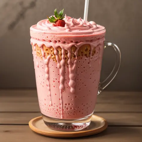 raw photo, strawberry milkshake, foodphoto, professional colour grading, soft shadows, no contrast, clean sharp focus, foodphoto...