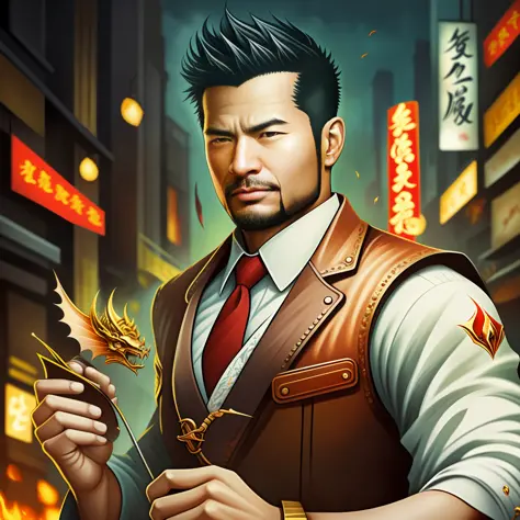 (巨作) Extremely quality, hyper detailed illustration, Ultra-high resolution, Interprets the handsome image of 35-year-old Hong Ko...