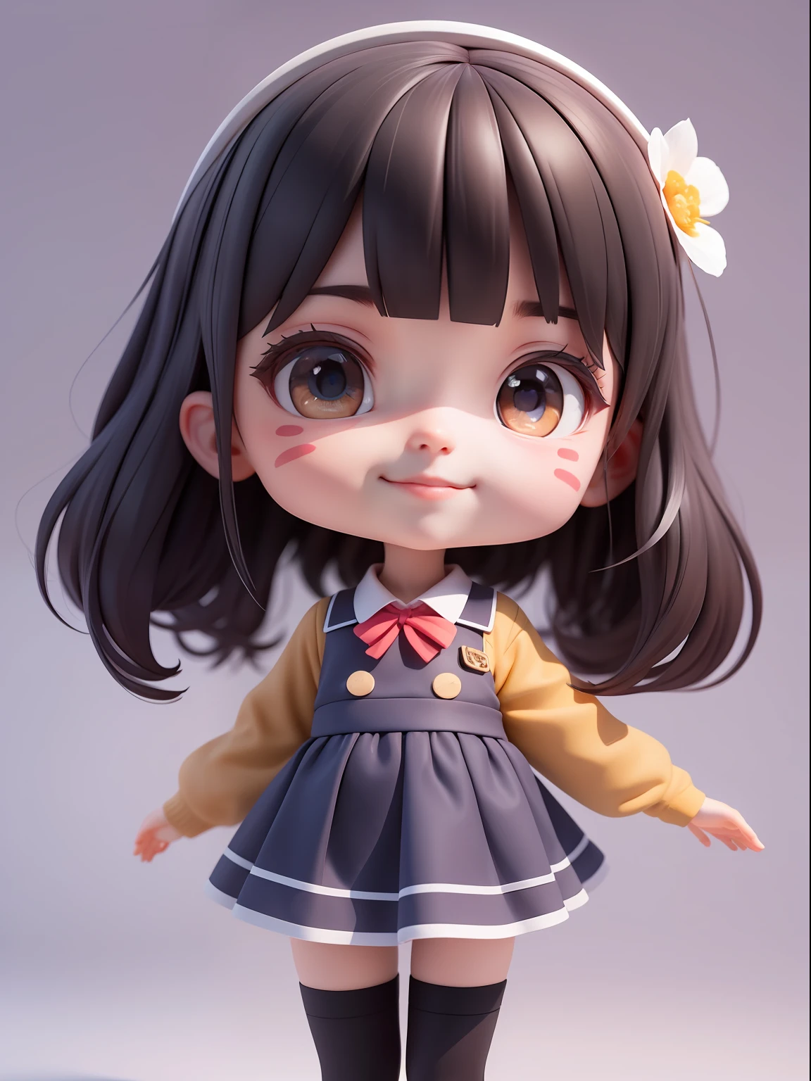 （nmasterpiece）， （最佳质量）， （ultra -detailed）， （Whole human body： 1.2）， 1  girl， Chibi T-Shi， Cutes， Smile with， Colorless background， seethru school uniform， Blushlush， ： 3， length hair， blury， black har， Blush Sticker， hair bangs， （Beautiful detailed face）， （Beautiful detailed eyes）， Whole human body，3D，UG rendering，OC rendering