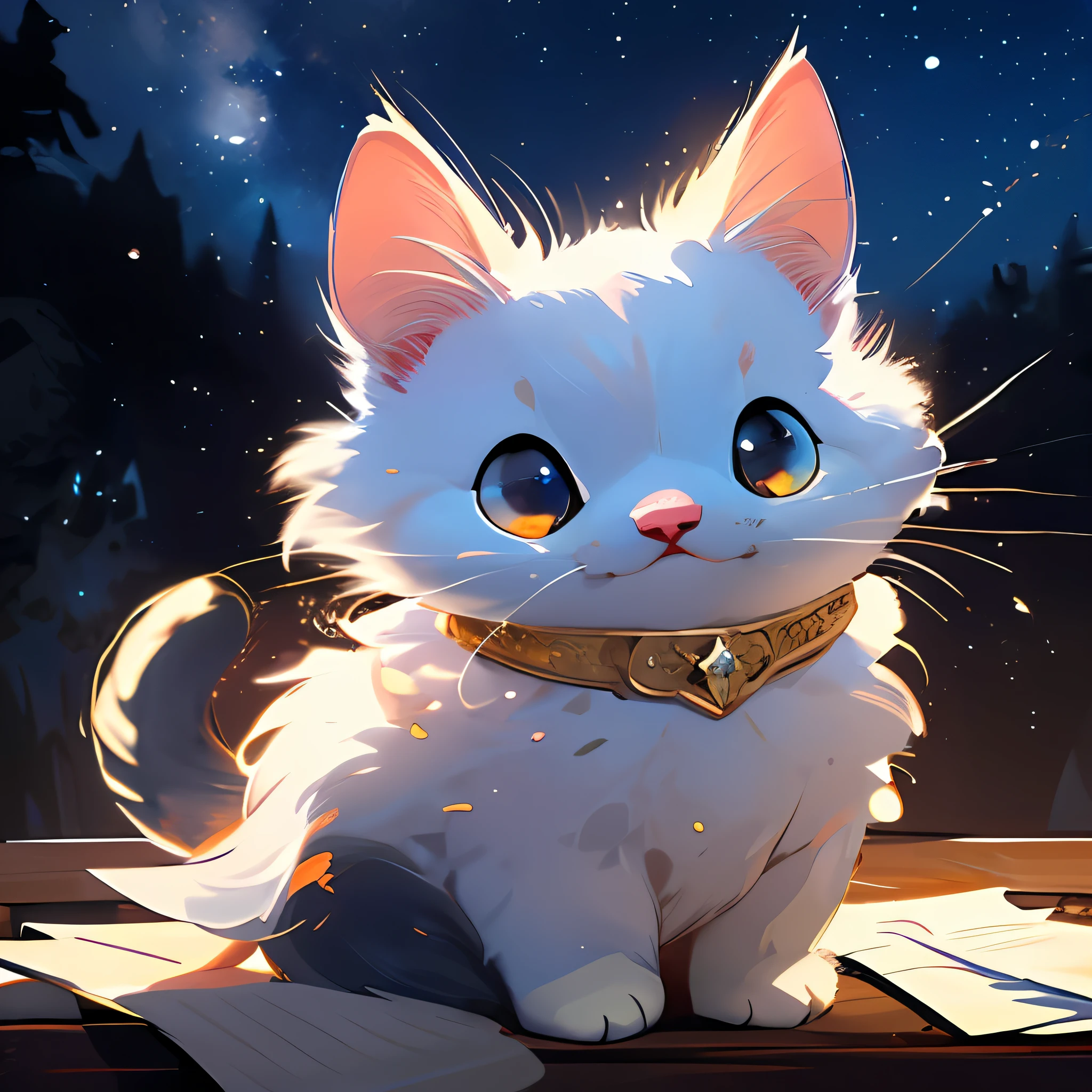 (masterpiece, high definition, exquisite visual quality), a fluffy cat, (close-up of the face:1.2, full body:0.9), a cute little cat, best quality, (extremely detailed CG unity 8k wallpaper), (best quality), (best illustration), (best shadow), realistic lighting, (Abyss), beautiful detailed glowing colors, art by PeterMohrBacher, full body glowing light, his whole body glistened, ((stars daytime sky))