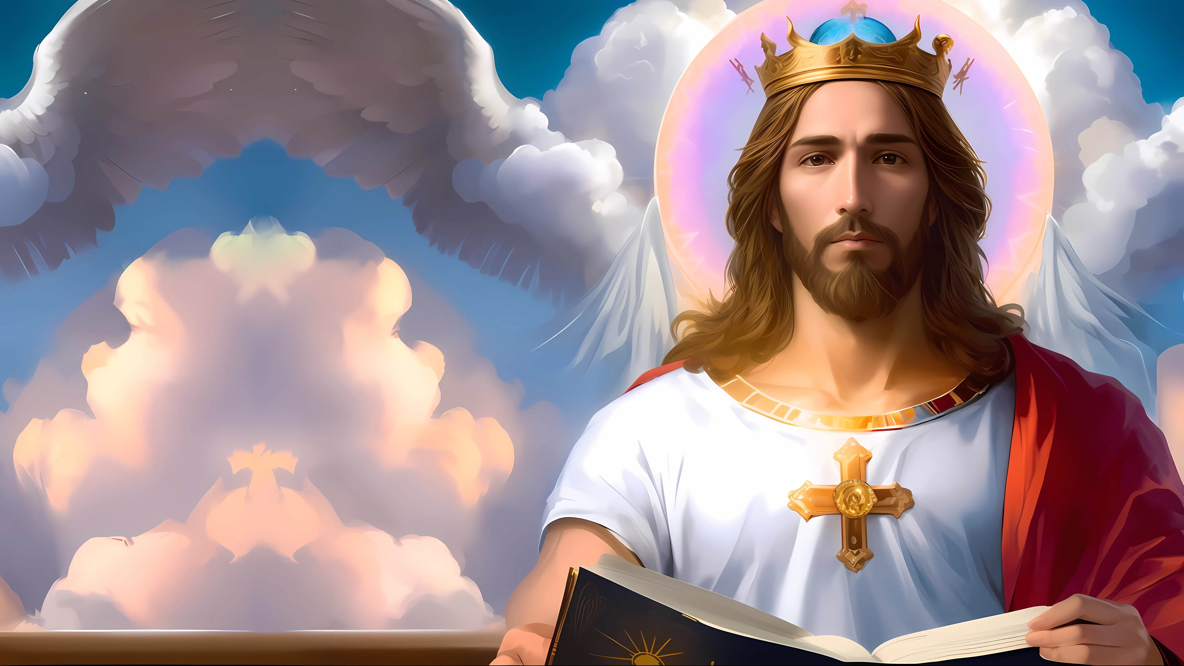 imagem de um homem com uma coroa e um livro, Retrato de um Deus ...