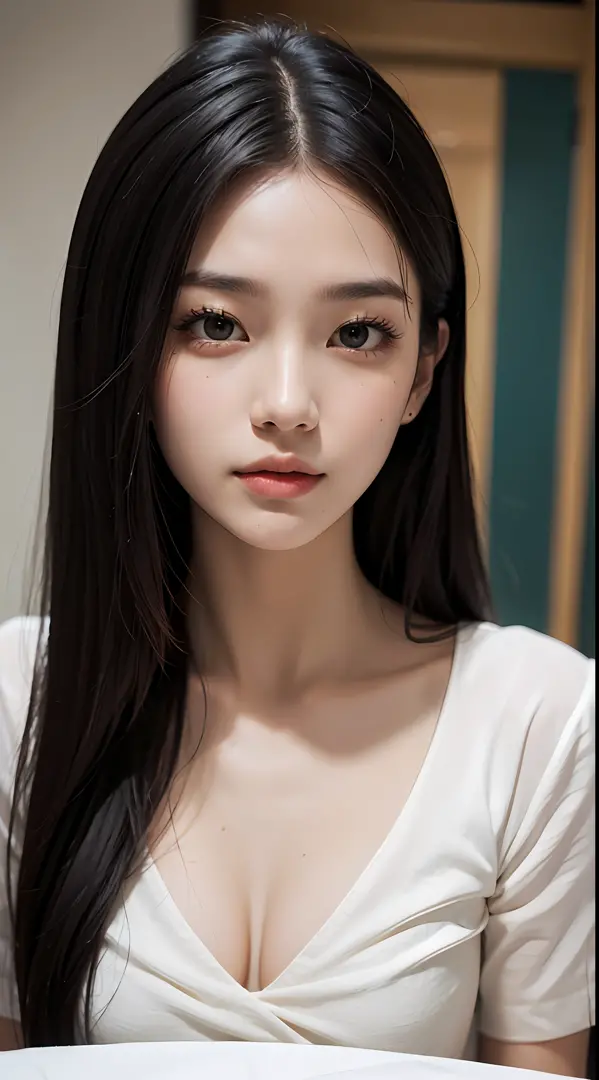 A beautiful woman with a gentle and charming Japanese spirit, half body  photo, delicate and sexy clavicle, Attractive plump face, double eyelid -  SeaArt AI