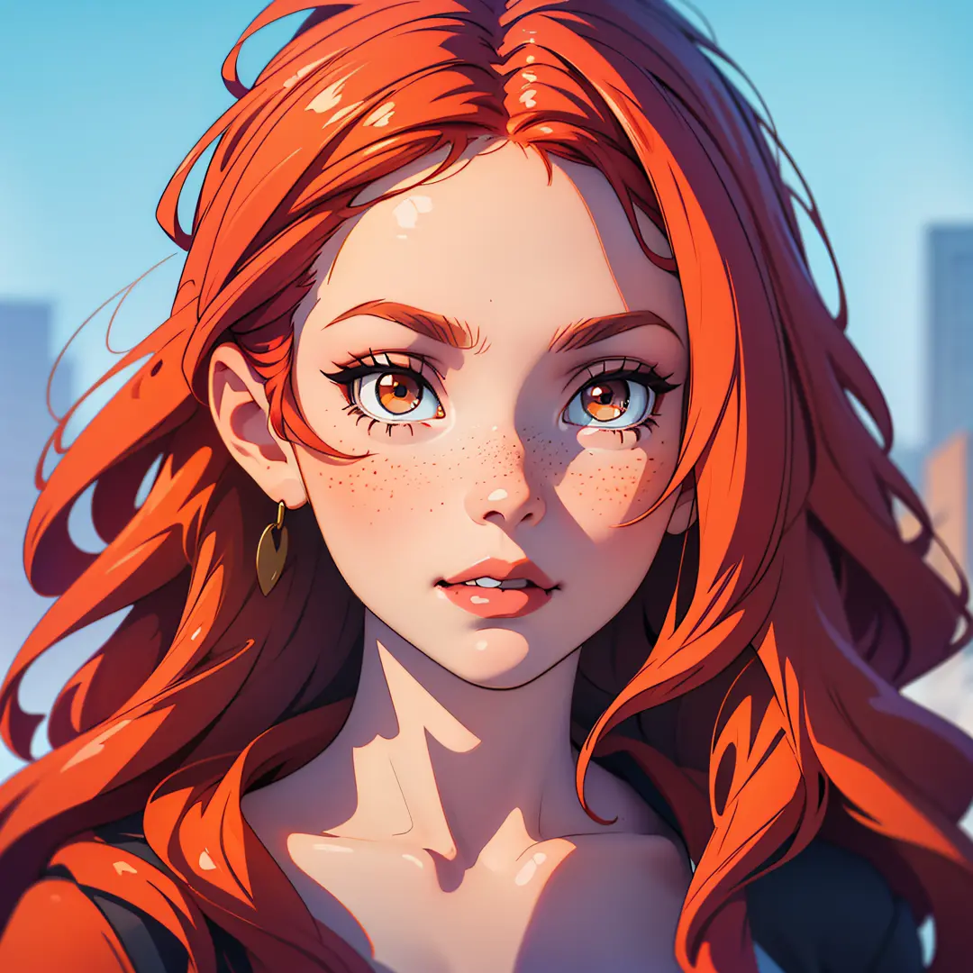 Portrait of Katyasitak , (best quality, masterpiece), 1girl, looking at viewer, redhead , freckles,  blurry background, upper body, contemporary, dress --auto --s2