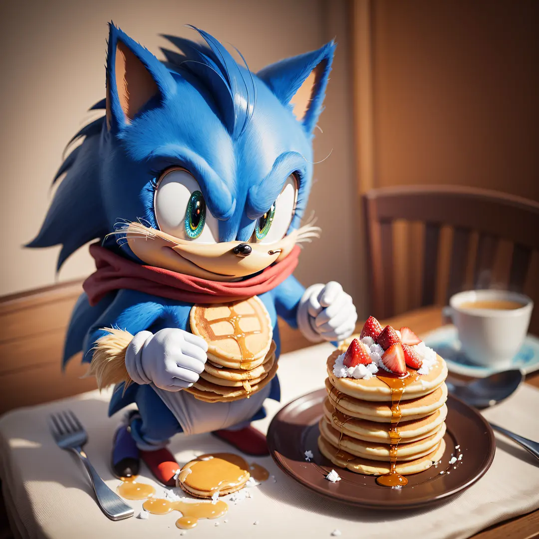 Sonic the hedgehog holding pancakes --auto --s2