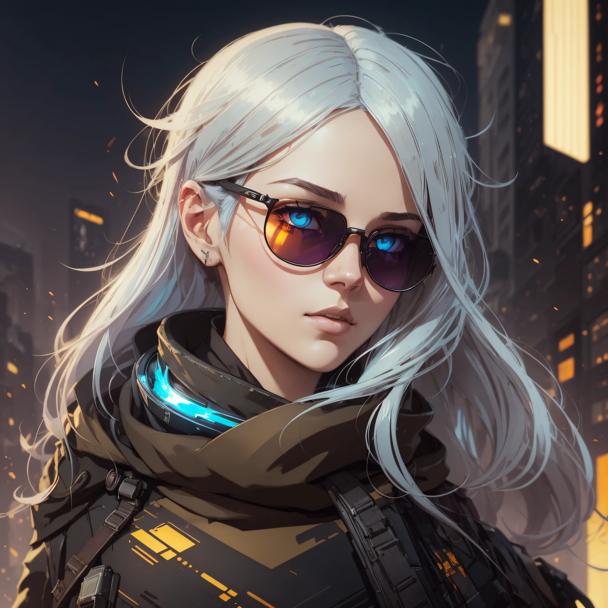 (dark shot:1.1), epic realistic, portrait of halo, sunglasses, blue eyes, tartan scarf, white hair by atey ghailan, by greg rutkowski, by greg tocchini, by james gilleard, by joe fenton, by kaethe butcher, gradient yellow, black, brown and magenta color scheme, grunge aesthetic!!! graffiti tag wall background, art by greg rutkowski and artgerm, soft cinematic light, adobe lightroom, photolab, hdr, intricate, highly detailed, (depth of field:1.4), faded, (neutral colors:1.2), (hdr:1.4), (muted colors:1.2), hyperdetailed, (artstation:1.4), cinematic, warm lights, dramatic light, (intricate details:1.1), complex background, (rutkowski:0.66), (teal and orange:0.4) --auto --s2