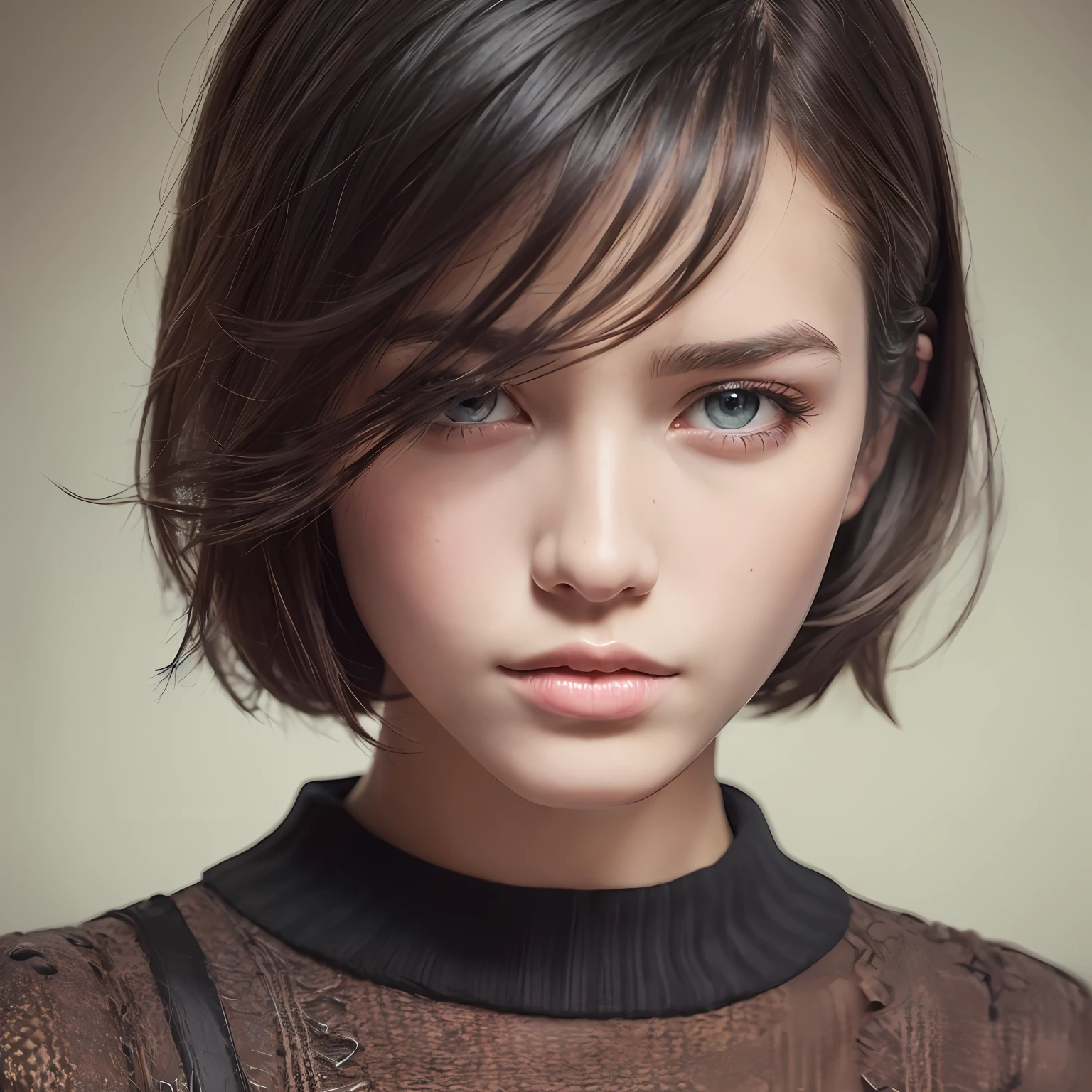 (Meisterwerk:1.3), (8k, fotorealistisch, RAW-Foto, beste Qualität: 1.4), (1 Mädchen), schönes Gesicht, (Realistisches Gesicht), (Schwarzes Haar, kurzes Haar:1.3), Schöne Frisur, Realistische Augen, Schöne, detaillierte Augen, (realistische Haut), schöne Haut, (Pullover), absurdesten, attraktiv, ultrahohe Auflösung, ultra-realistisch, sehr detailliert, golden ratio --auto
