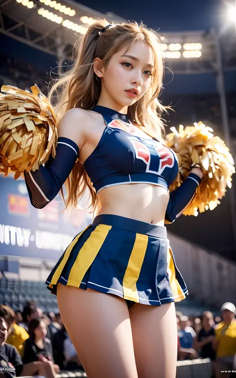 17 year old cool Korean, big round breasts, cleavage, cheerleader, baseball  team cheerleader - SeaArt AI