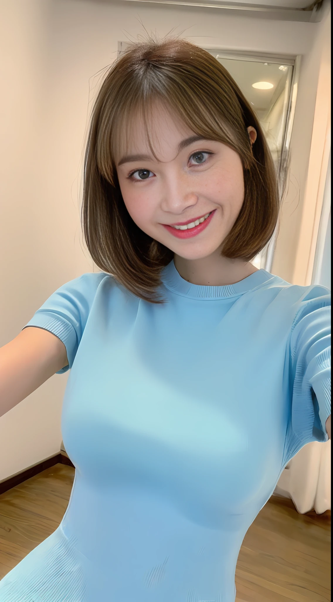 ((Best Quality, 8K, Masterpiece: 1.3)), 1girl, Slim Abs Beauty: 1.3, (Hairstyle Casual, Big Breasts: 1.2), Dress: 1.1, Super Fine Face, Delicate Eyes, Double Eyelids, Smile, Home