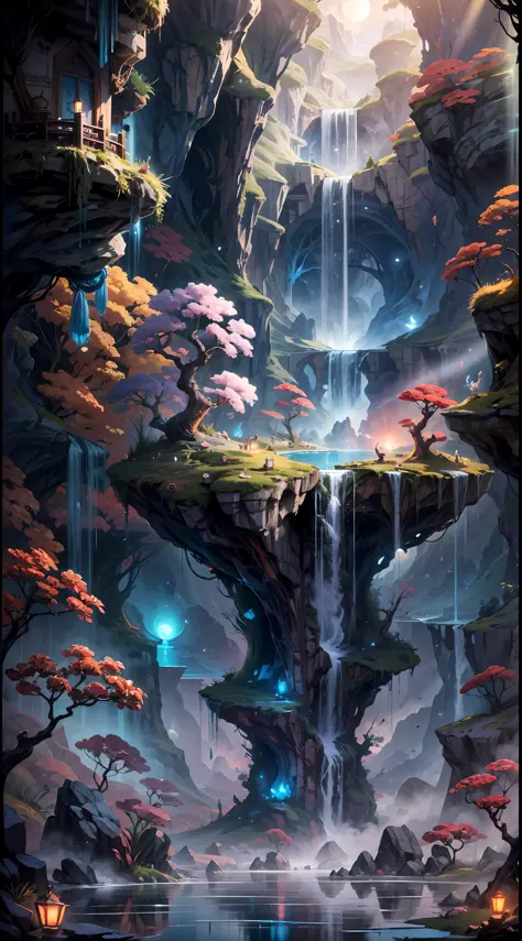 masterpiece, best quality, trending on artstation, The image portrays an otherworldly scenery that takes you on a magical journe...