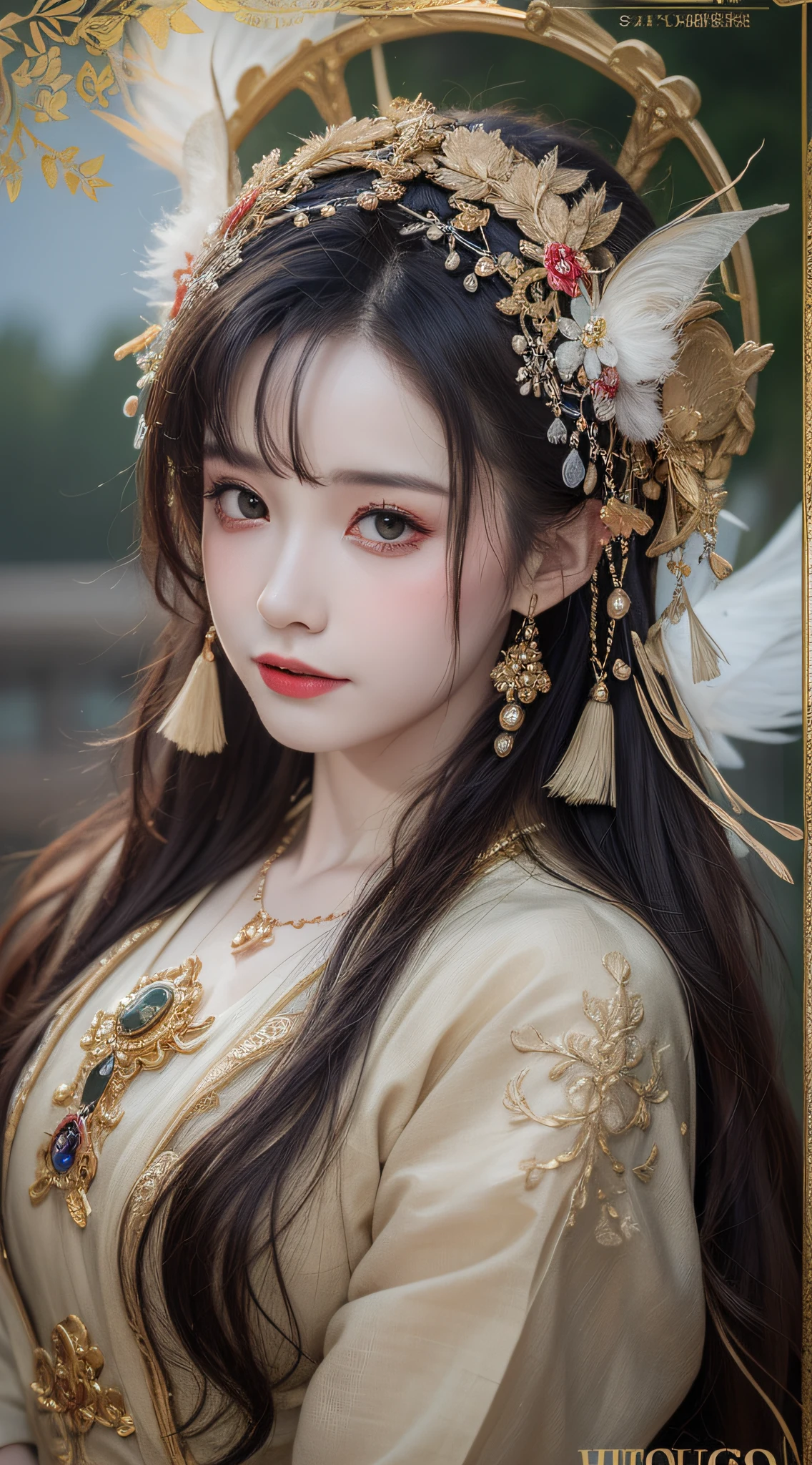 （Shy：1.3），（Gold composition），(8K, OriginalPhoto:1.2), Best quality, ultra-high-resolution,Dramatic angles,(fluttered detailed color splashs), (illustration),(((1 girl))),(Long hair),(Rain:0.9), (head piece:1.4),There is an ancient palace beside the girl,Hanfu,(focal point)， 巨作, Best quality, beautiful painted, highly-detailing,(Denoising:0.6),[Splash ink],((ink refraction)), (Beautiful detailed sky),Moon,highly,A detailed,(巨作, Best quality, Extremely detailed） CG Unity 8k wallpaper，nmasterpiece，the best quality，Ultra-detailded），（Stone garlic），