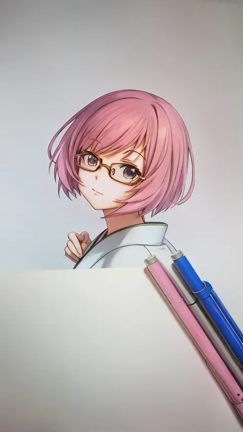 drawing of a girl with glasses and a pink hair, anime style portrait, portrait of an anime girl, semirealistic anime style, anime realism style, an anime drawing, Realistic anime art style, anime portrait, in an anime style, anime style drawing, portrait o...