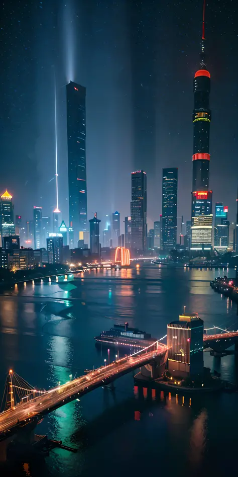 cinematic, dynamic visuals with vibrant energy, evocative of the shimmering lights of shanghai, in stunning 4k resolution, with ...