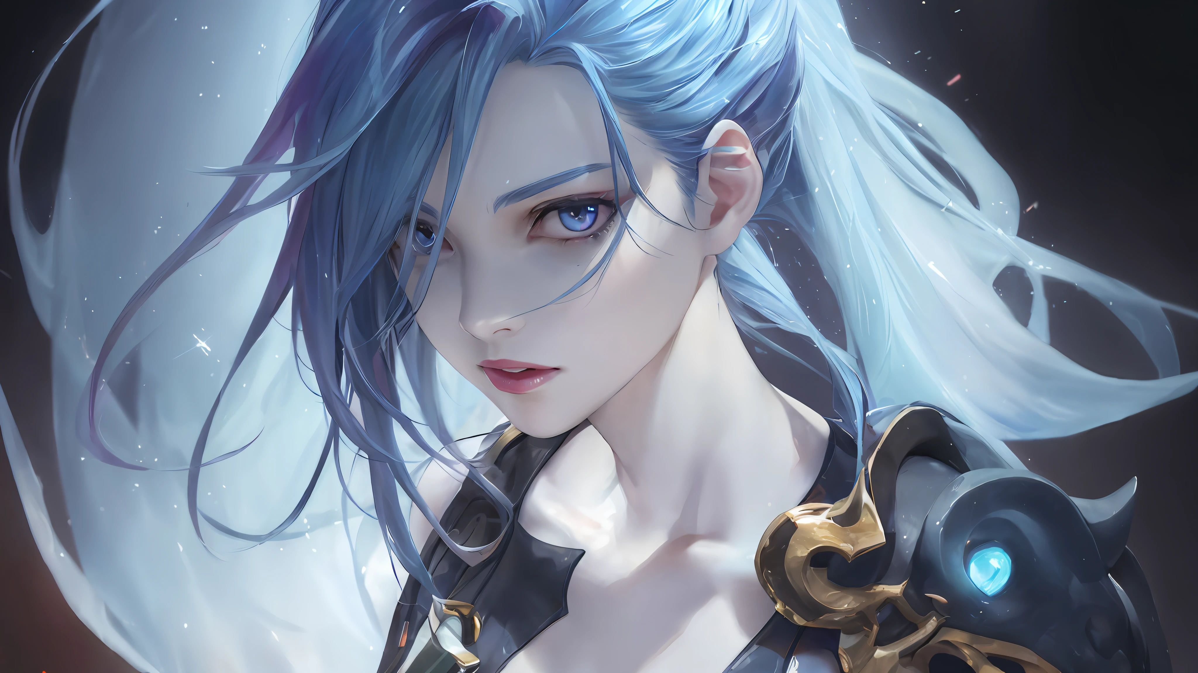 league of legend, the game character, Portrait of Jinx, Whole human body, Colorful background, with rich details, sad, High detail, Modern, Chiaroscuro, Depth of field, Cinematic lighting, dynamic blur，from from below， Sparkle, Luminism, Anime style, ultra high def, 巨作, ccurate, Super detail, High quality, High details, 4K --auto