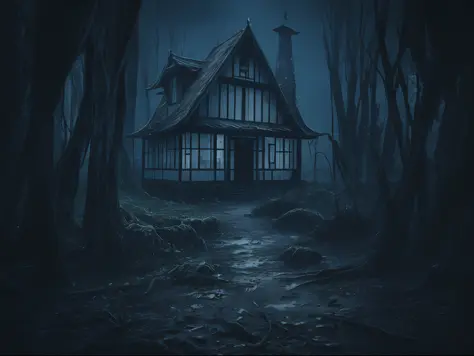 Cinematic scene, a haunted house, psychological thriller, horror, inspired by zen painting,  dramatic lighting,  dynamic composi...