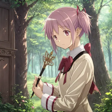 (turtle girl, sad songs, madoka school uniform, magic wand, magic enchantment), illuminate the entire scene with warm morning li...