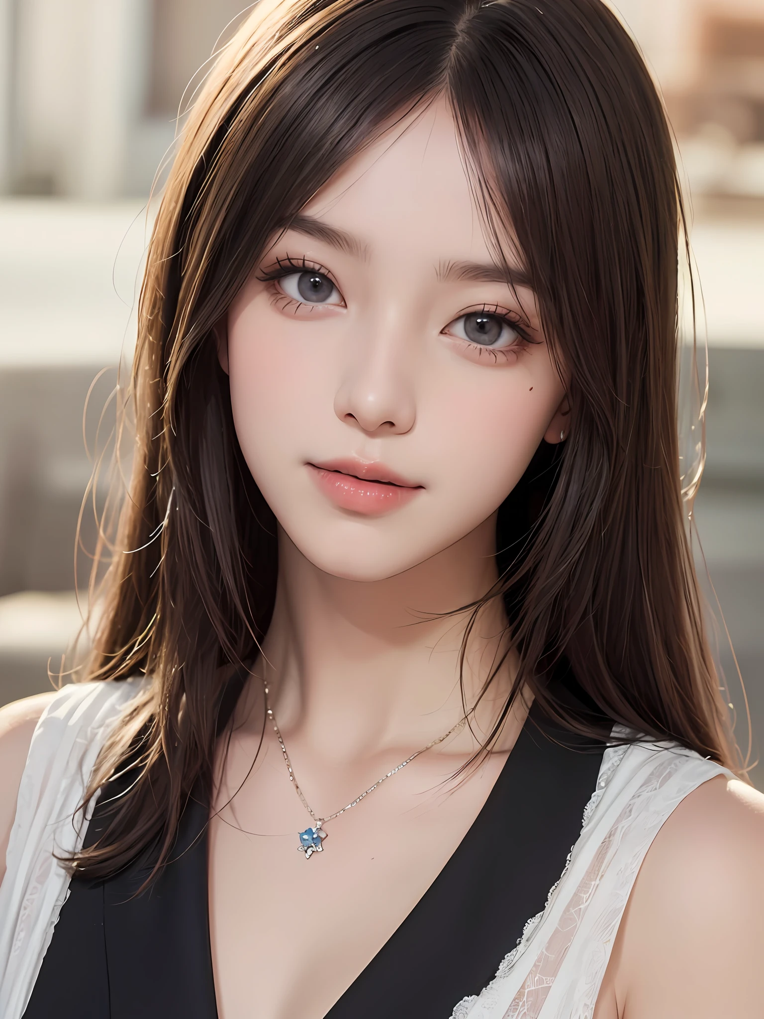 masterpiece, best picture quality, high quality, beautiful girl, Japanese, Japanese school girl, popular Korean makeup, detailed, swollen eyes, detailed eyes, detailed skin, beautiful skin, ultra high resolution, (reality: 1.4), very beautiful, slightly younger face, beautiful skin, slender, (ultra realistic), (illustration), (high resolution), (8K), (highly detailed), (best illustration), (beautifully detailed eyes), (super detailed), (wallpaper), (detailed face), looking at viewer, fine details, detailed face, pureerosfaceace_v1, smiling, looking straight ahead, looking straight ahead, angle from waist up, realistic photo, bright lighting, professional lighting, blonde, long hair, dark ruins, big red moon, gorgeous red and black dress, mature woman, long stylish bangs,キスショット・アセロラオリオン・ハートアンダーブレード