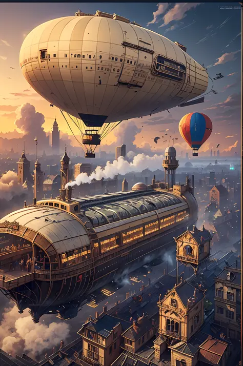 intricated details:1.2)、(A masterpice、:1.3)、(High Definition、16K resolution、landscapes、steam-punk、Zeppelin airship、Steam trains、...