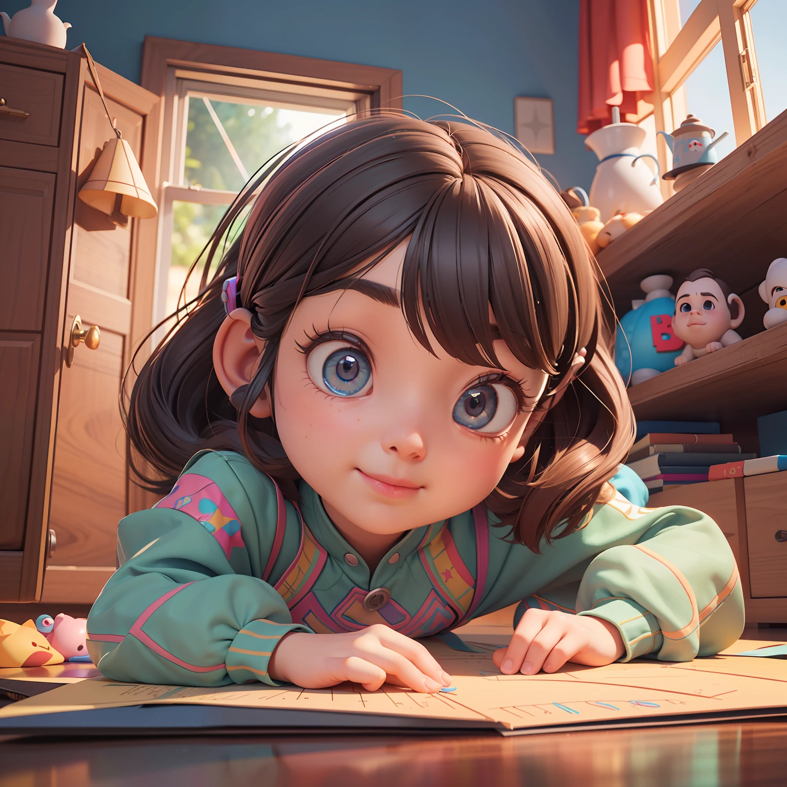 (a cute  solves a complicated math problem), 1girl, (Masterpiece, Best Quality, High Details), (HDR, high dynamic range), octane render, subsurface scattering, radiant light rays, realistic shadows, vibrant colors, (disney, pixar), blender, 3D, 3DMM
