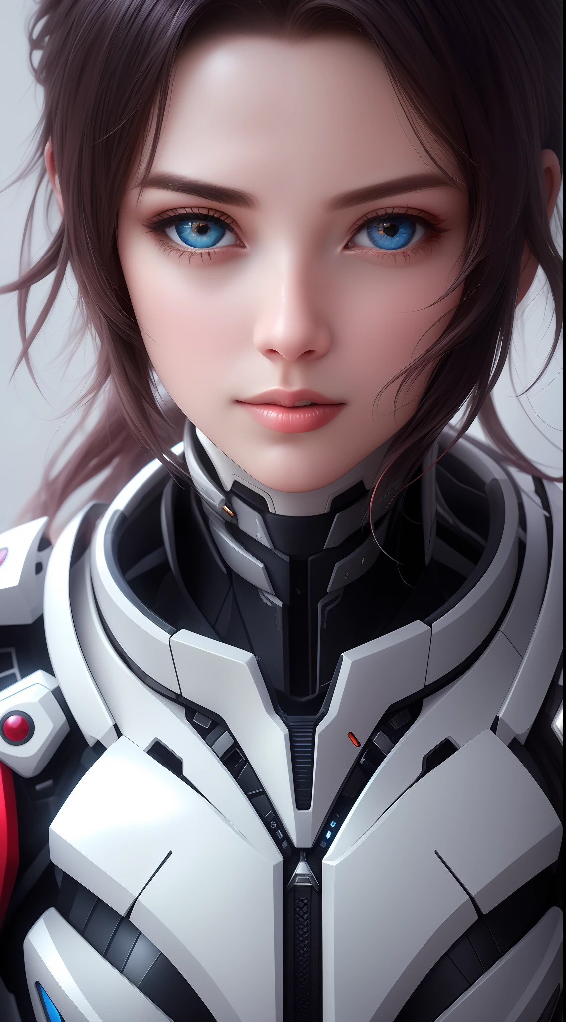 A supple one[goddesses|babes]of performance portraits，（edgMechagirl，A woman in a mecha costume，futuristic armor，Wearing edgMechaGirl cyber_armor：1.2），Perfect face，Nice face，Coral eyes，Titian hair，length hair，Flat chest，lush detail，oral-sexy，Preposterous，（（Whole human body）），Faraway view，the panorama