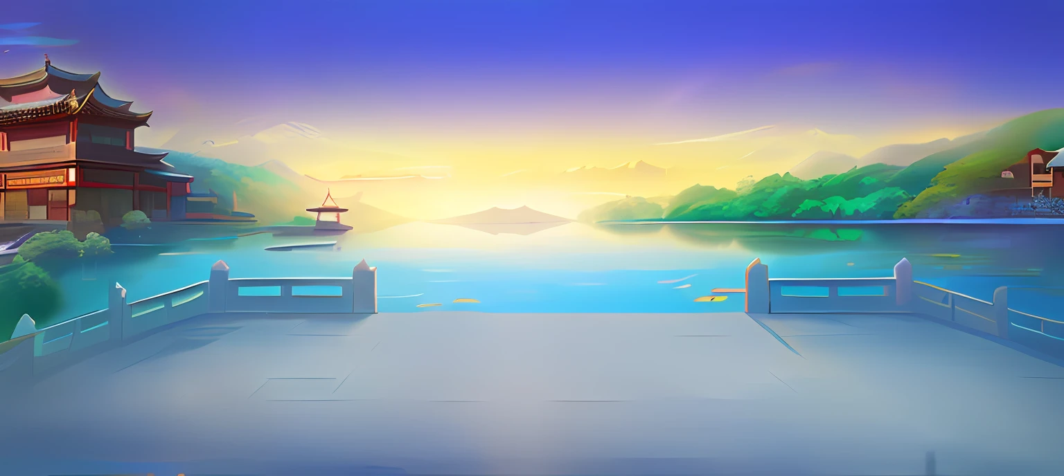 there is a painting of a beautiful asian landscape with a lake, temple background, palace background, Lake background, Mobile game background, beautiful lake background, background artwork, royal garden background, island background, arte de fundo, background depicting a temple, light kingdom backdrop, Detailed scenery —width 672, game background, detailed lake in background, port scene background