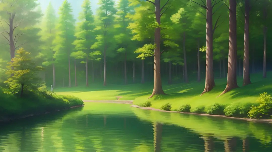 Forest, very bright, trees, bushes, animals, lake, (((( HD CLEAR )))) (((( HIGH RESOLUTION ))))