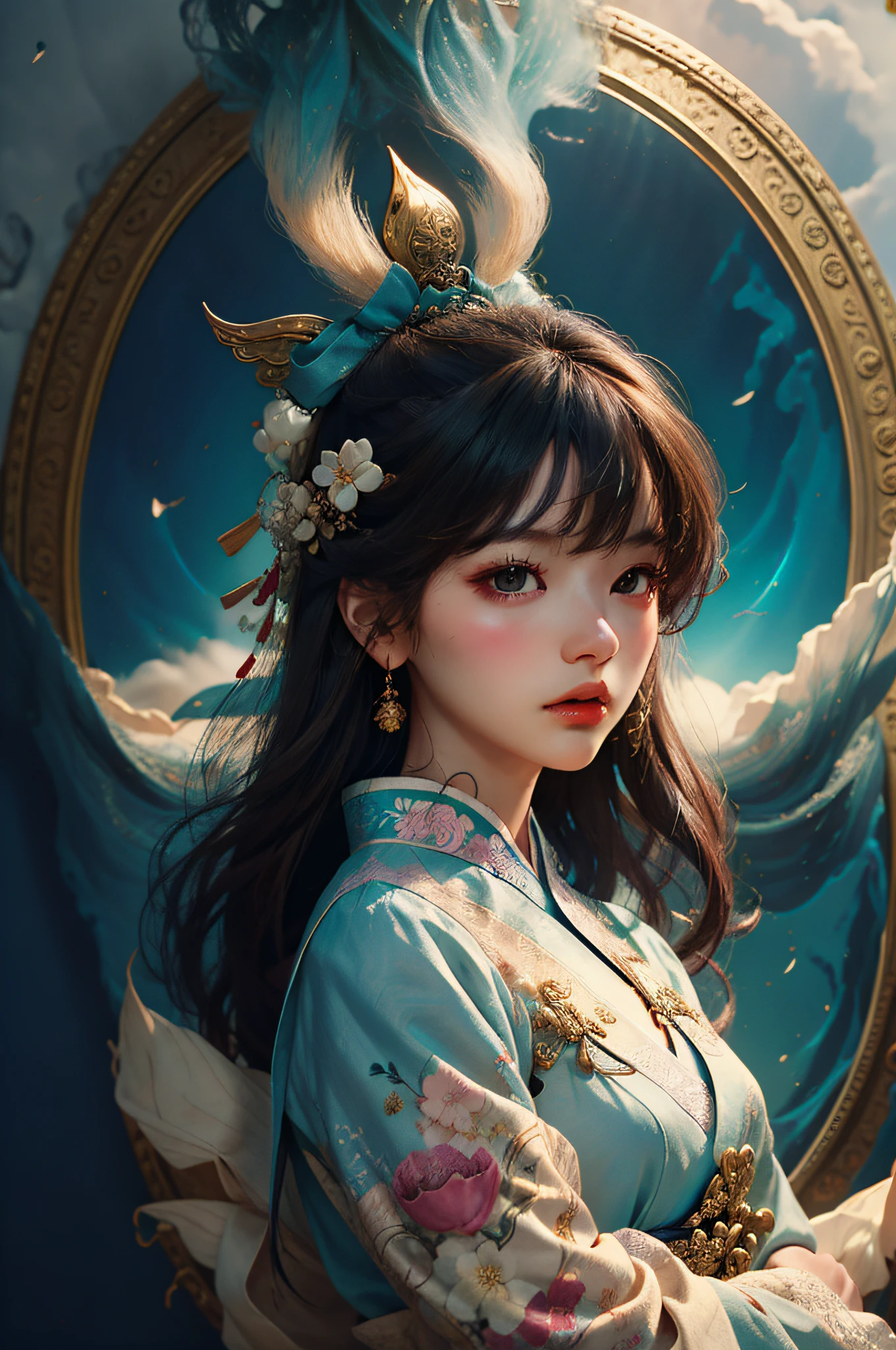 Zhong Fenghua， 1girl huge large breasts， （Whole human body） 独奏， Hanfu， flowers fields， blossom flower， （White smoke：1.3） （pphotorealistic：1.4），A coquettish expression，Bow your head shyly，Fawn rammed，Detailed expressions，The tension of love coming，disheveled hair，nmasterpiece，Absurde，Shy， Zen entanglement， a Mandala， entangled， offcial art， Unity 8k wallpaper， Ultra-detailded， Beautiful and beautiful， nmasterpiece，optimal quality， （dynamic angle：1.4）， Glowing skin， （Floating colorful flashes：1）The most beautiful forms of chaos，elegantly，Fauvistdesign，vividcolor，Romantic depth of field，ultra-high-resolution