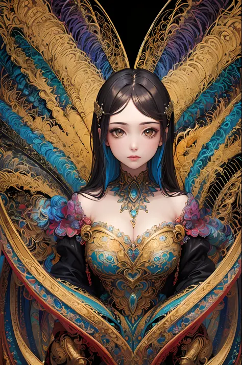 (masterpiece, top quality, best quality, official art, beautiful and aesthetic:1.2), (1girl:1.3), extremely detailed,(fractal art:1.2),colorful, highest detailed,(zentangle:1.2), (dynamic pose), (abstract background:1.5), (treditional dress:1.2), (shiny sk...