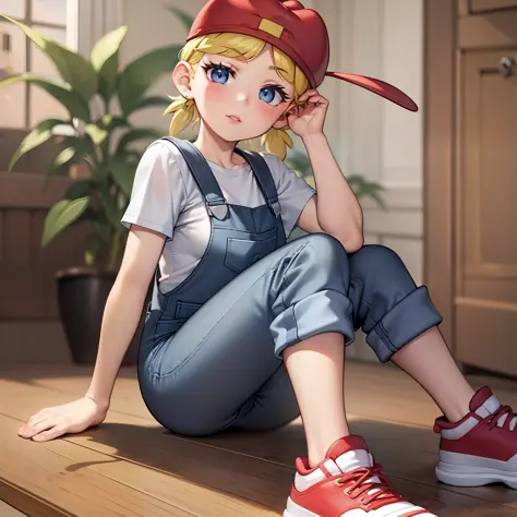 lana loud, overalls, red headwear, curvy arms, curvilinear legs, defined legs