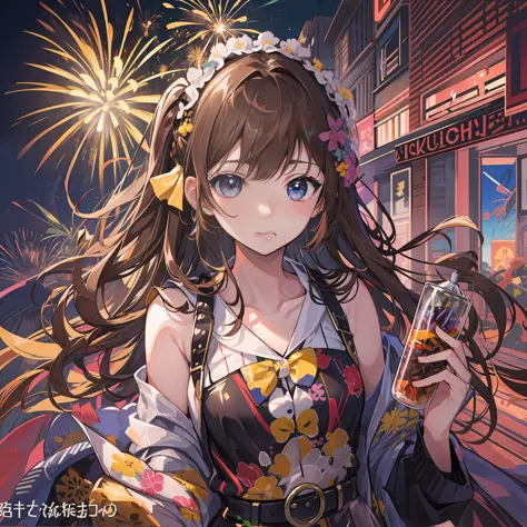 Teen girls　Komono　handheld fireworks　Brown hair　Looking down　high picture quality　最好质量　ren