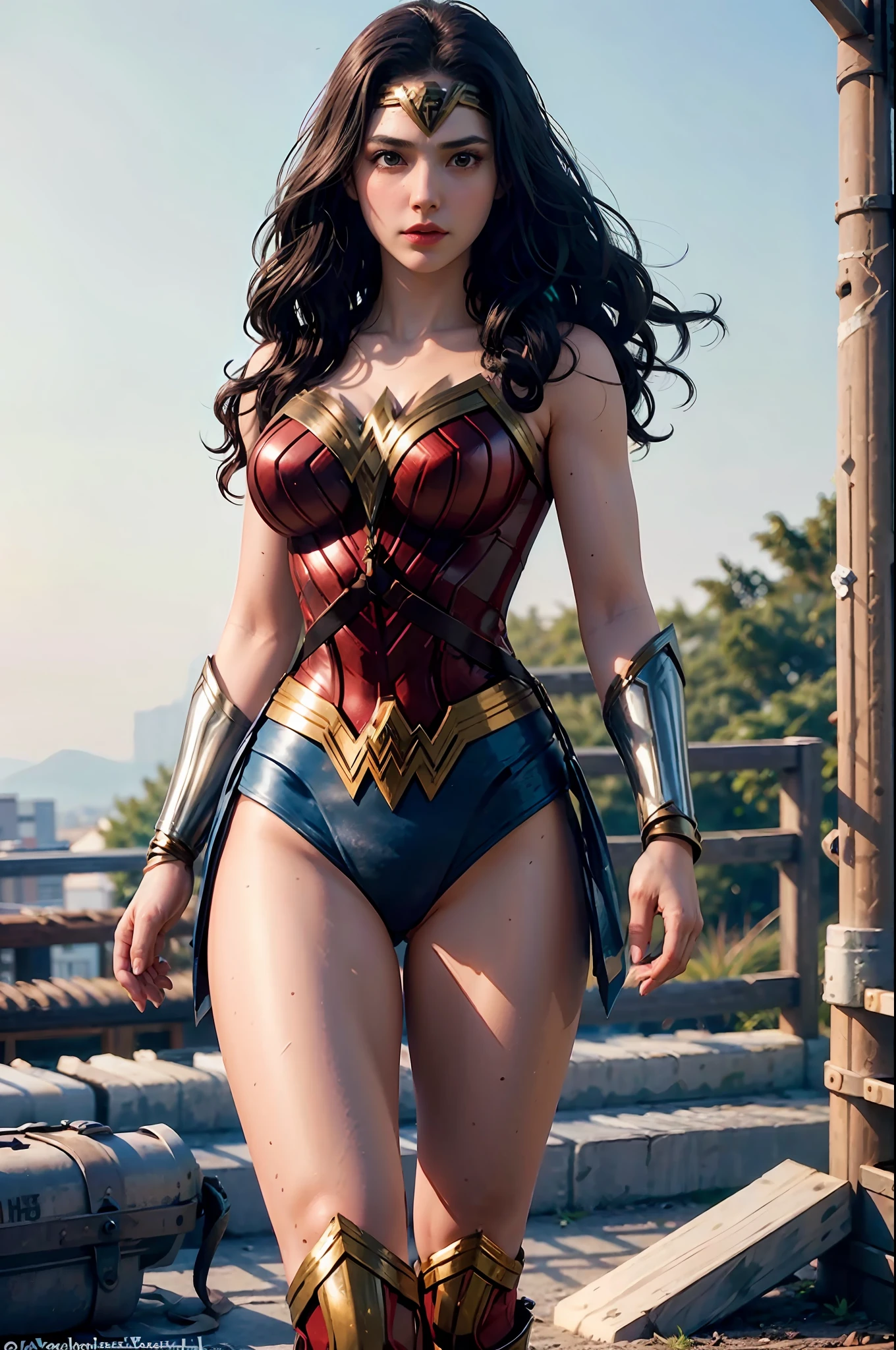 wearing wonder_woman_cosplay_outfit, in front of a sky, 
good hand,4k, high-res, masterpiece, best quality, head:1.3,((Hasselblad photography)), finely detailed skin, sharp focus, (cinematic lighting), night, soft lighting, dynamic angle, [:(detailed face:1.2):0.2], medium breasts, outside,