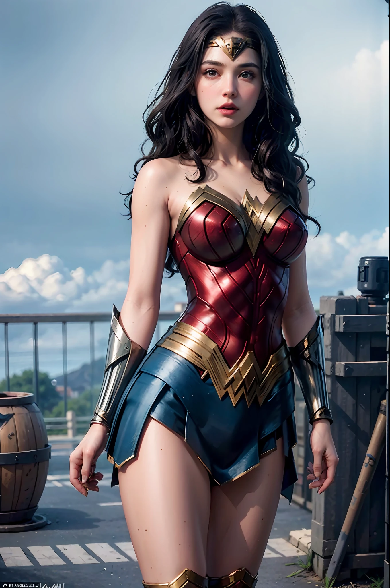 wearing wonder_woman_cosplay_outfit, in front of a sky, 
good hand,4k, high-res, masterpiece, best quality, head:1.3,((Hasselblad photography)), finely detailed skin, sharp focus, (cinematic lighting), night, soft lighting, dynamic angle, [:(detailed face:1.2):0.2], medium breasts, outside,