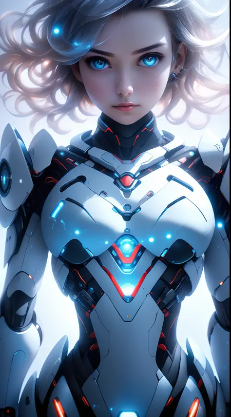 1girl huge large breasts，（edgMechagirl，A woman in a mecha costume，futuristic armor，Wearing edgMechaGirl cyber_armor：1.2），Complex...