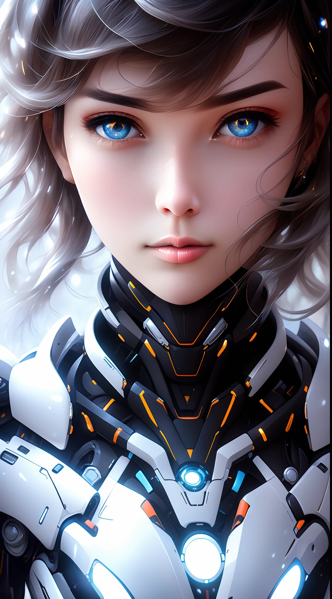 1girl huge large breasts，（edgMechagirl，A woman in a mecha costume，futuristic armor，Wearing edgMechaGirl cyber_armor：1.2），Perfect face，Nice face，Coral eyes，Silver ponytail，mediuml breasts，Very detailed details，sexy cleavage，Preposterous，sci-fi movie， Preposterous，（（Whole human body）），Faraway view，the panorama,dynamicpose。