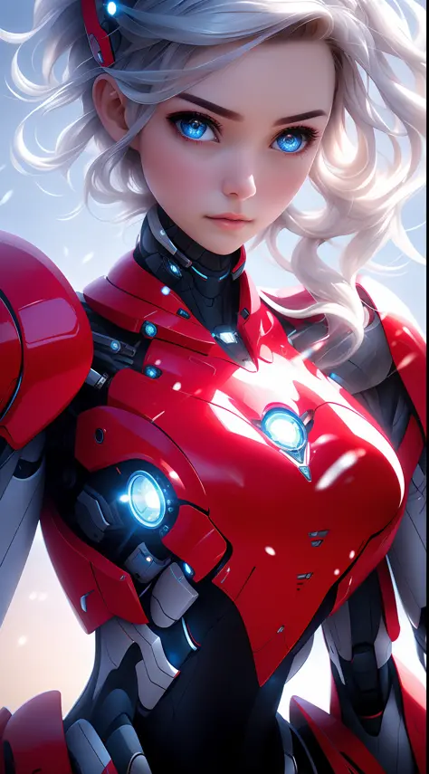 1girl huge large breasts，（edgMechagirl，A woman in a mecha costume，futuristic armor，Wearing edgMechaGirl cyber_armor：1.2），Perfect...