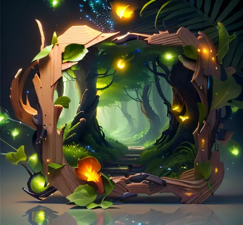 Masterpiece, best quality, (blank background), (blank in the middle), (very detailed CG unity 8k wallpaper), (best quality), (best illustrations), (best shadows), UI interface border design with a forest theme with natural elements. The avatar frame is des...