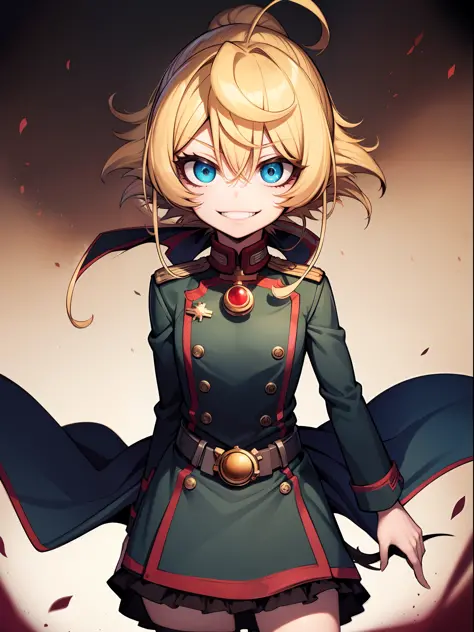 Tanya Degurechaff, Miitar uniform, evil smile, short stature, Killer eyes, psychotic eyes