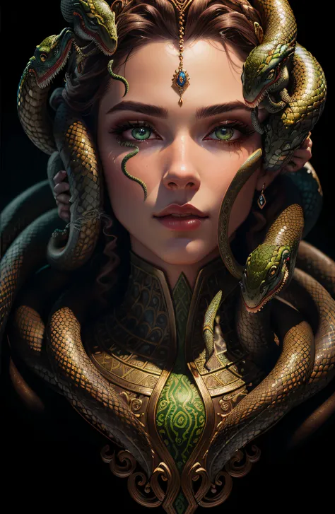 ((best quality)), ((masterpiece)), ((realistic)), beautiful Medusa ...