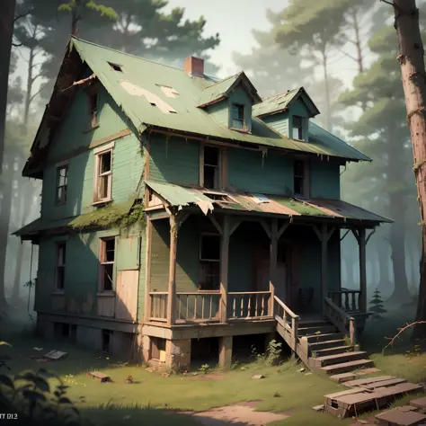 Abandoned house in a super detailed forest --auto --s2