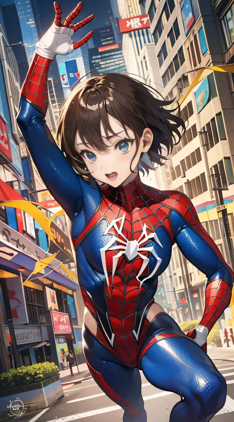 （（（optimal quality））），（（（superdetailed））），（（（masterpaintings））），（（（manga book））），Female superheroes，Female Spider-Man，The action...