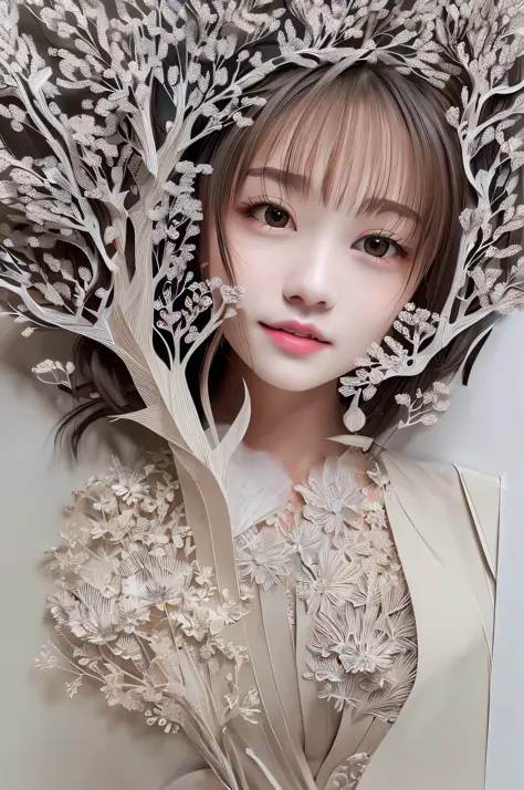 ((((masterpiece))), best quality, illustrations, beautiful details glow,
paper_cut, girl face details clear to the camera, tree,...