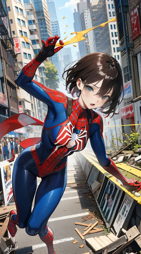 （（（optimal quality））），（（（superdetailed））），（（（masterpaintings））），（（（manga book））），Cool female superhero，Female Spider-Man，The act...