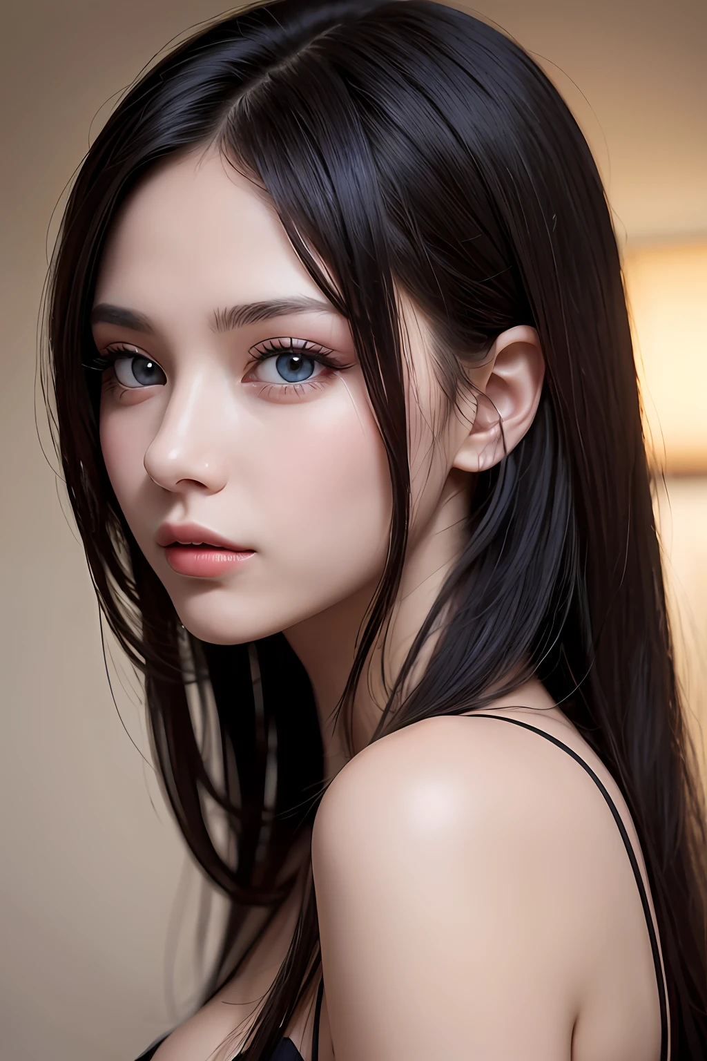 傑作, 最好的品質, 美丽的年轻女子, 閃亮的藍眼睛, (詳細的 pupils:1.2), 睫毛, 美麗的淺黑髮, 條紋頭髮, 多色的, 中長頭髮, 完美的臉, 詳細的, 顯示乳溝