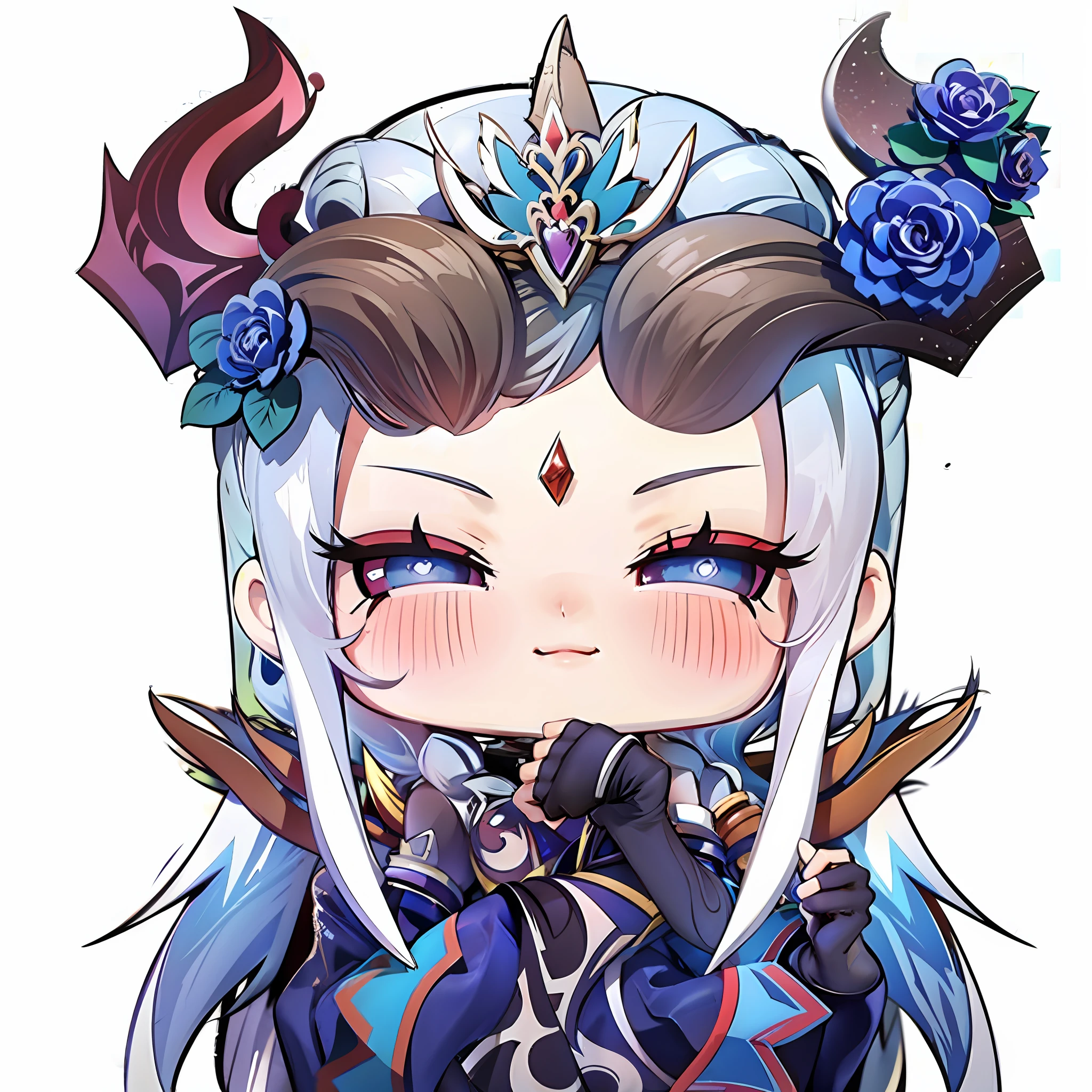 une image de dessin animé d&#39;une fille avec des cornes et des roses sur la tête, résumé de onmyoji, Keqing par Genshin Impact, Astri Lohne, photo de profil Discord, divinité aux cheveux blancs, très longtemps, reine démon aux cornes blanches, Sorriso espiègle, discorde pfp, Personnage Genshin Impact, style shadowverse, sourire infâme, chibi