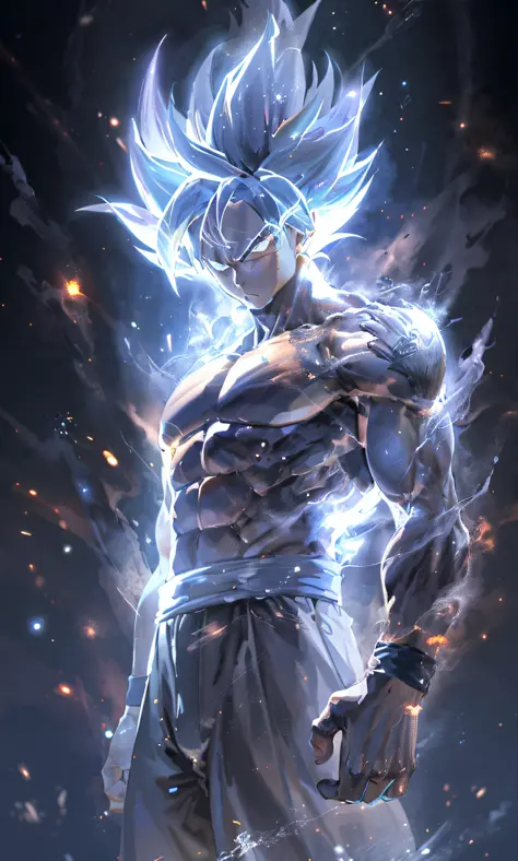 a close up of a person with a very large body and a very big body, ultra instinct, an epic anime of a energy man, 4 k manga wall...